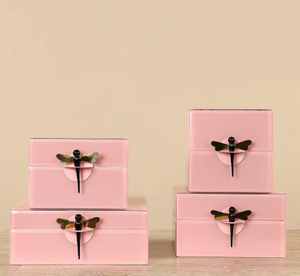 Luxury Pink Color Mirror <b>Glass</b> Decorative Storage Box Dragonfly <b>Knob</b> Premium Jewelry Vanity Organizer Boxes Home Decor Lacquered - Product Image 5