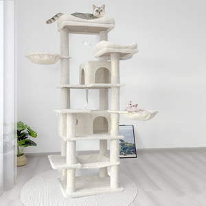Grand grattoir à chat en sisal blanc, arbre à chat multi-niveaux, mobilier moderne pour animaux de compagnie d'intérieur avec niche amovible - Product Image 2