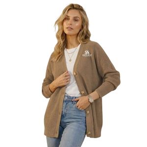 Cárdigan de Punto para Mujer, Color Marrón Taupe, con Botones al Frente, Manga Larga, Estilo Casual y Cómodo, Tejido Texturizado, Personalizado, OEM, Venta al Por Mayor - Product Image 1