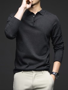 Pull en maille polyester/coton pour homme, léger et respirant, service OEM, couleur unie, col à revers, manches longues, couche de base décontractée pour le printemps - Product Image 3
