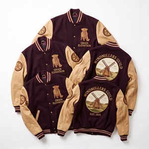 Chaqueta Letterman al por mayor, abrigo universitario de lana negra, bordado Barrel & Bung Cask Maker Cooperage, mangas de cuero marrón, estilo bomber - Product Image 3