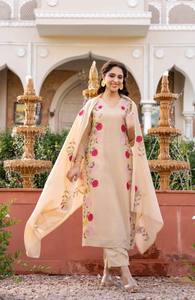 Women Chanderi <b>Top</b> Bottom And Dupatta Set Embroidered <b>Top</b> With Micro Inner Fabric Matching Chanderi Trouser Ethnic Party Wear - Product Image 3