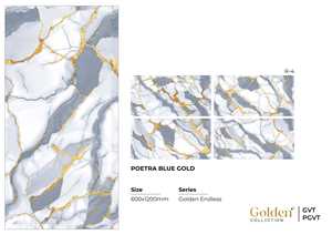 Azulejos de Porcelana PGVT con Aspecto de Mármol Azul Dorado de 600x1200mm, Azulejos de Pared y Piso de Porcelana con Vetas Doradas de Lujo para Uso en Centros Comerciales, Antideslizantes y Resistentes al Calor - Product Image 4