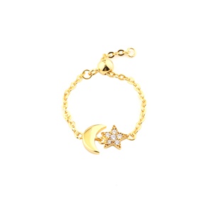 925เงินสเตอร์ลิงเครื่องประดับชุบทองห่วงโซ่ปรับแหวนดาวพระจันทร์เสี้ยว CZ แหวนผู้หญิงเครื่องประดับ - Product Image 5