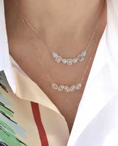Colliers pendentifs en barre à motif floral en diamant, avec diamants taille baguette ronds de laboratoire, de luxe classique, en or massif 14 carats et argent 925, prix usine B2B - Product Image 2