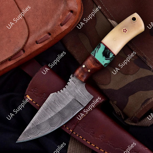 UA Supplies มีดล่าสัตว์และตั้งแคมป์แบบใบมีดคงที่ทรงดรอปพอยต์ ทำจากเหล็กดามัสกัสตีขึ้นรูปด้วยมือ ด้ามจับทำจากกระดูกอูฐ-รองรับ OEM/ODM - Product Image 4