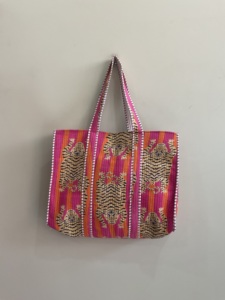 Bohemian Solid Cotton Tote <b>Bag</b> with Kantha Embroidery Open Top Design for Daily Use & Travel All Seasons Made in Rajasthan - Product Image 4