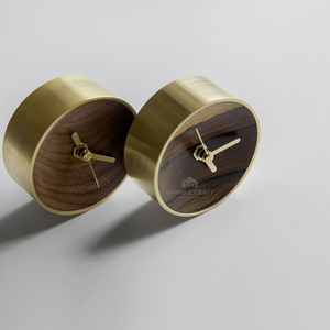 Modern Walnut Wood & Brass Table <b>Clock</b> – Handmade Silent Desk <b>Clock</b> for Living Room Office Decor - Product Image 2