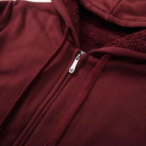 Sudadera con Capucha para Hombre, Color Borgoña, con Cierre, Forro Polar, Informal, de Invierno, Corte Regular, Color Sólido, Transpirable, Tejida - Product Image 2