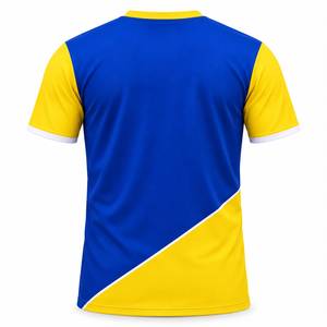 เสื้อยืดกีฬาบล็อกสีสำหรับผู้ชาย พรีเมียม บีฟิต สปอร์ตแวร์ สีน้ำเงินโคบอลต์-เหลือง แขนสั้น ระบายอากาศได้ดี แห้งเร็ว เป็นมิตรกับสิ่งแวดล้อม - Product Image 6
