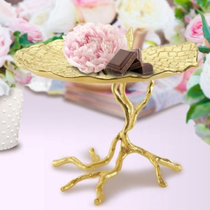 Luxurious Gold Lotus Leaf Cake Stand <b>Crafted</b> With A Textured Top And Unique Organic Branch Base For Stunning Dessert Displays - Product Image 6