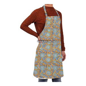 Delantal de algodón con estampado de bloques con bolsillo, delantal de verano con bolsillo, estilo hippie, traje bohemio floral - Product Image 1