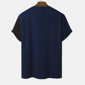Camiseta de Manga Corta Tejida de Alta Calidad para Hombre, Cuello Redondo, Bloques de Color, Rayas, Corte Casual, Largo Regular - Product Image 2