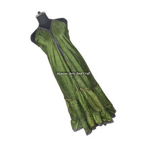 Vestido Largo Bohemio Vintage de Seda Sari para Mujer, Cuello en V, Estampado Floral, Vestido de Playa, Vestido de Verano Elegante para Mujer, Vestido de Noche - Product Image 5