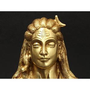 Escultura de latón de 5 pulgadas hecha a mano del dios hindú Adiyogi Shiva hecha en la India - Product Image 1