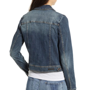 Women's Distressed <b>Denim</b> <b>Jacket</b> <b>Cropped</b> Classic Fit Vintage Style Solid Blue Casual Outerwear Autumn Wear - Product Image 4
