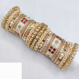 Elegant Designer Kundan Meenakari Pearl <b>Bangles</b> Set Glam Finish Gold Plated <b>Fine</b> Jewelry for Women Bridal Collection - Product Image 1
