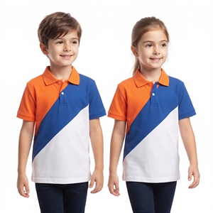 Camiseta Polo Infantil con Bloques de Color Geométricos, Unisex, Informal, de Manga Corta, Tres Colores, Ropa Infantil al por Mayor - Product Image 4