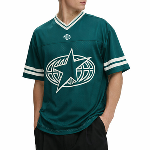 เสื้อเจอร์ซีย์อเมริกันฟุตบอลแขนสั้นผู้ชายแบบสั่งทำพิเศษ ผ้าตาข่าย คอวีคลาสสิก ขายส่ง เสื้อยืด OEM แบรนด์ส่วนตัว สั่งซื้อจำนวนมาก สหรัฐอเมริกา - Product Image 1