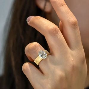 Oval Vintage Style Brushed Gold Wide Band Moissinite <b>Diamond</b> <b>Ring</b> - Product Image 3