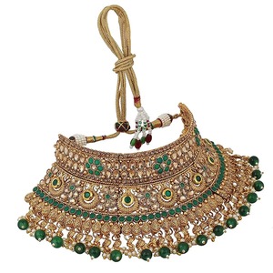 Ensemble de colliers choker élégants faits à la main en argent afghan style Polki Diamond à deux couches avec des motifs floraux assortis - Product Image 6