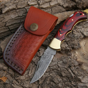 Cuchillo de Bolsillo Burraq Hecho a Mano con Acero de Damasco, Hoja de Punta Caída de 7 Pulgadas de Largo Total, Funda de Cuero para Regalos y Uso en Exteriores - Product Image 6