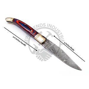 Couteau pliant Damas nouvelle édition haut de gamme avec étui en cuir, 8,5 pouces de long, couteau de poche Laguiole avec manche en bois bleu-noir et bolster en laiton - Product Image 3