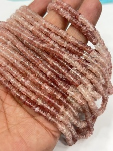 Perles de pierres précieuses de haute qualité pour la fabrication de bijoux, 17 pouces, quartz fraise rose naturel ombré, forme Heishi lisse, taille 6-7 mm - Product Image 4