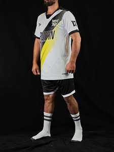 PUFFIN SPORTS Ensemble de maillots de football personnalisés pour hommes, sublimation OEM, col en V, manches courtes, imprimé, évacuation de l'humidité, coupe athlétique, toutes saisons - Product Image 1