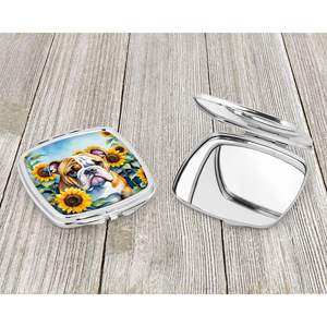 Miroir de maquillage de voyage compact pour femmes et filles Bulldog anglais Tournesols Idées cadeaux de poche pliantes décoratives - Product Image 3