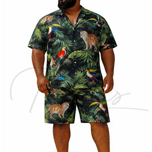 เสื้อเชิ้ตฮาวายแขนสั้นลายป่าสำหรับผู้ชายไซส์ใหญ่ ผ้าฝ้าย เสื้อผู้ชายสไตล์สตรีทแวร์ คุณภาพดี รับสกรีนโลโก้ - Product Image 1