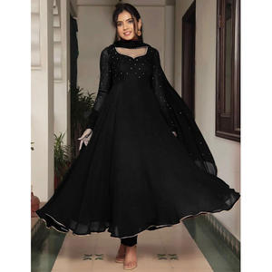 VESTIDO DE FIESTA DE GEORGETTE CON LENTEJUELAS Y DUPATTA NEGRO - Product Image 1