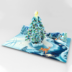 การ์ดป๊อปอัพ 3 มิติ แบบปรับแต่งได้ ลายต้นสน พร้อมการ์ดอวยพรทำมือสำหรับคริสต์มาส - ของขวัญงานฝีมือกระดาษ การ์ดอวยพร 3 มิติ - Product Image 2