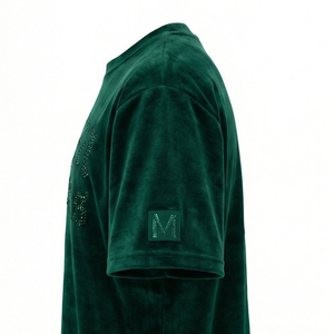 T-shirt streetwear en velours haute couture avec logo gothique en strass, style décontracté urbain hip-hop MALUZA INDUSTRIES - Product Image 4