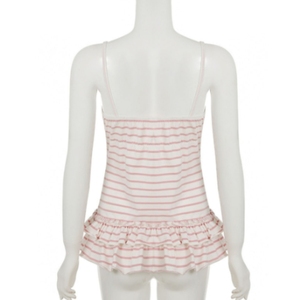Débardeur long tricoté rose rayé mignon pour femme, respirant, écologique, séchage rapide, grande taille, avec ourlet à volants - Product Image 2