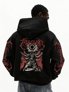 Sweat-shirt à capuche noir pour hommes grande taille, imprimé gothique au dos, manches longues, pull-over streetwear - Product Image 1