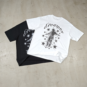 T-shirt décontracté en coton blanc à col rond et manches courtes pour homme, imprimé lettres et motif étoilé - Product Image 5