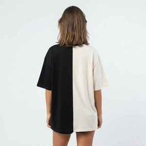Hawk Eye Women's Color Blocked <b>V</b>-<b>Neck</b> <b>T</b>-<b>Shirt</b> Loose Fit Short Sleeve 100% Cotton Jersey Breathable <b>Oversized</b> Top Spring Summer - Product Image 2