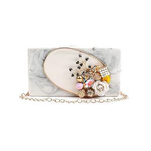 Grey Resin Clutch Bag | Stone Handbag with Floral Rhinestones | Acrylic Clutches for Women | Celebrity Party & Evening Purse | - Product Image 1
