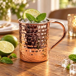 Vaso de Cobre Premium Hecho a Mano para Moscow Mule con Asa, Ecológico, Apto para Alimentos, Reutilizable, de Alta Calidad, Juego de Tazas para Cócteles - Product Image 1