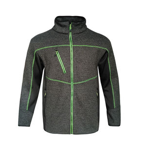 Chaqueta de Forro Polar de Manga Larga con Cuello Alto y Cierre de Cremallera, Transpirable, de Poliéster Tejido, para Otoño, Color Sólido con Ribete Verde - Product Image 1