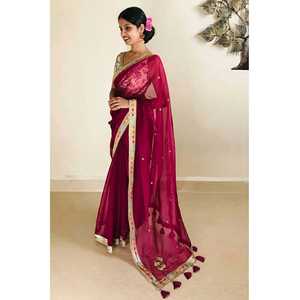 Saree fantaisie pour femme avec fil à broder séquentiel et chemisier et chemise élégants Dori - Product Image 6