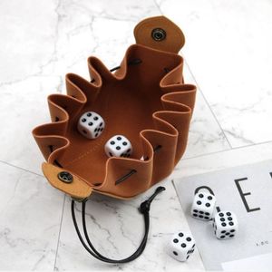 Leather <b>Dice</b> Bag With Drawstring Closure Handmade Brown Classic Style For Game Use 7pcs White <b>Dice</b> Included - Product Image 5