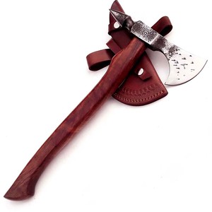 Handmade <b>Axe</b> Carbon Steel Blade Wood <b>Handle</b> With Leather Sheath Outdoor Knife - Product Image 2