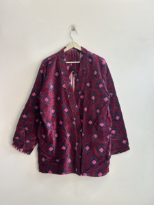 Robe kimono en velours à imprimé géométrique pour femme, manches longues, fermeture à ceinture, design automnal - Product Image 3