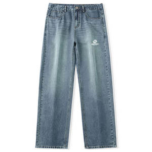 Jeans de Hombre de Pierna Recta, Corte Regular, Color Azul Claro Lavado, Diseño a Cuadros, 100% Algodón, Secado Rápido, Transpirables, Última Tendencia - Product Image 5