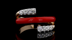 Anillo Abierto con Esmalte Rojo y Diamante Cultivado en Laboratorio |   Anillo Moderno de Lujo para Uso Diario |   Anillos Finos - Product Image 4