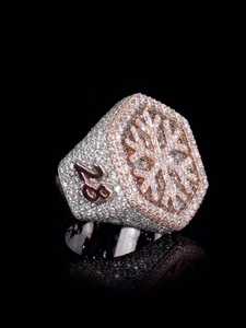 Custom Lab Grown Snowflake Ring 10K 14K Real Gold Silver Hexagonal Iced Out Two Tone Men HipHop Style Band Wholesale B2B Factory - Product Image 5