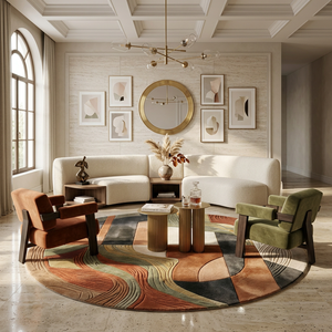 Luxury Sculpted <b>Round</b> Wool Area Rug Hand Tufted Abstract Designer <b>Carpet</b> Custom Statement Floor Rug for Modern Homes - Product Image 2