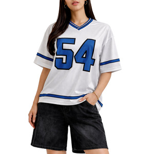 Camiseta de Fútbol Americano, Nuevo Diseño, Manga Corta, Ropa Deportiva Personalizada para Equipos, Uniforme de Fútbol Americano para Mujer en Blanco y Azul - Product Image 1
